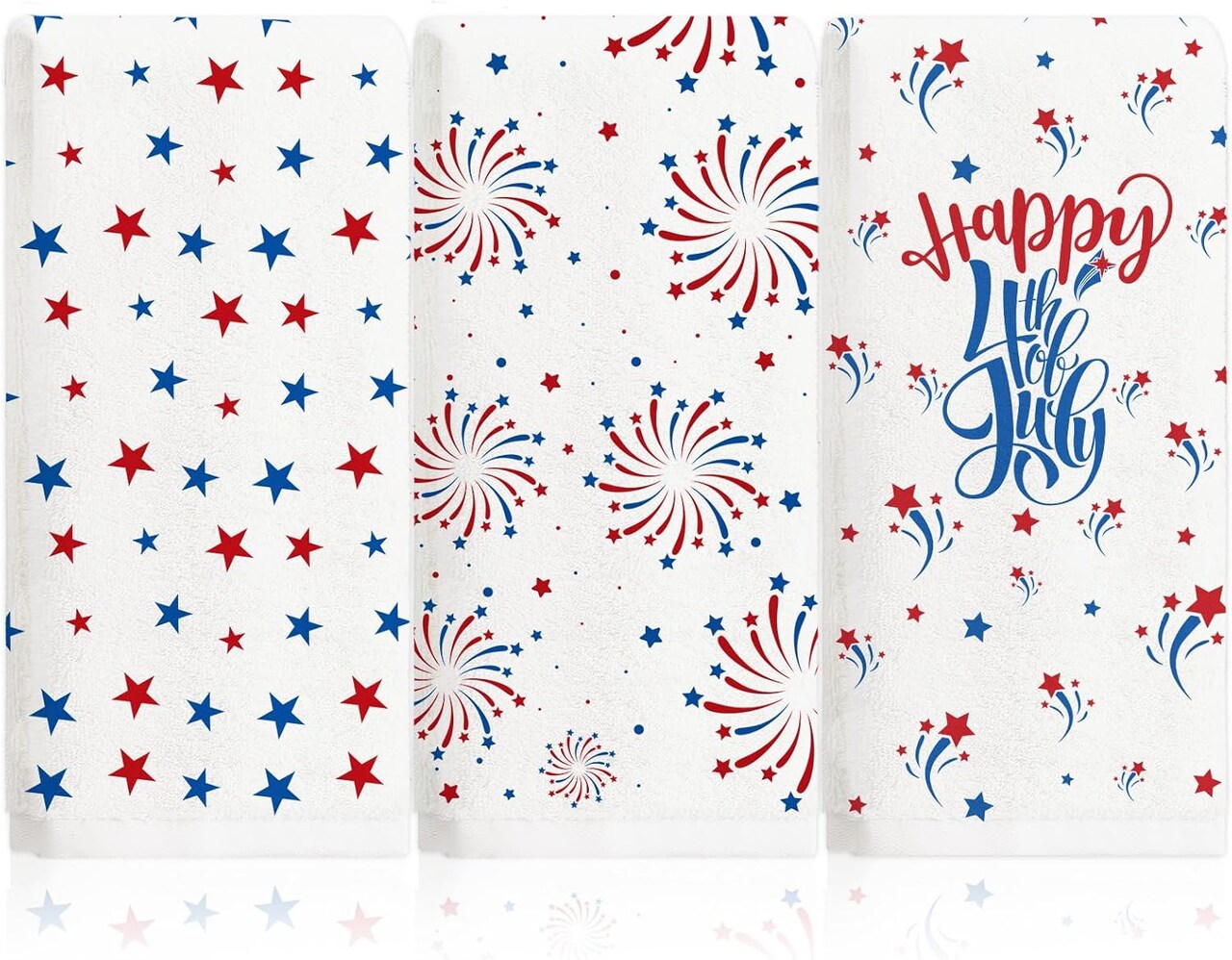 4th of July Hand Towels for Bathroom Decorations Set of 3 100% Cotton 13.7'' x 29.5''